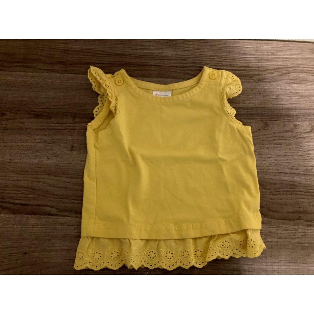 Hanna Andersson Ruffled Popover Top Swedish Yellow 3-6 Months 60 CM Lace Trim
